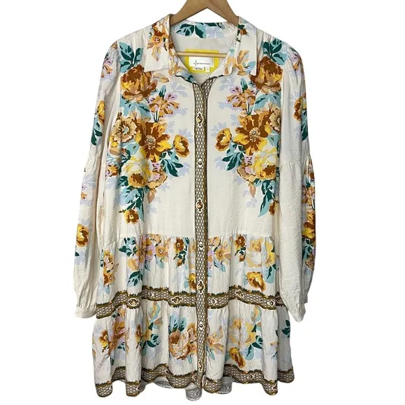ANTHROPOLOGIE Paneled Print Mini Shirt Dress, Large