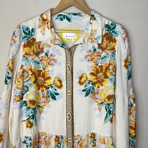 ANTHROPOLOGIE Paneled Print Mini Shirt Dress, Large