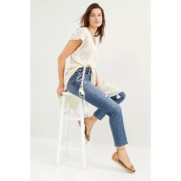 ANTHROPOLOGIE Pilcro The Vintage Straight Ripped Jeans Size 29 NWT