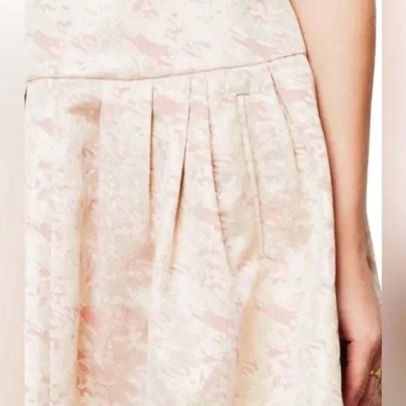 ANTHROPOLOGIE 🦋SZ 2 🦋SHIMMERING SILK DROP WAIST BROCADE SKIRT CREAMS GOLDS PINKS