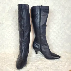 Antonio Melani tall black leather boots with pointed toe and heels classic 8