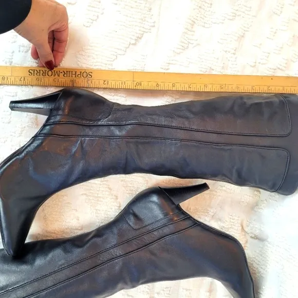 Antonio Melani tall black leather boots with pointed toe and heels classic 8
