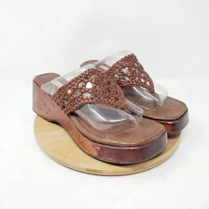 Apostrophe Sandals Womens 7.5 Platform Woven Brown Leather Thong Chunky Y2K Shoe