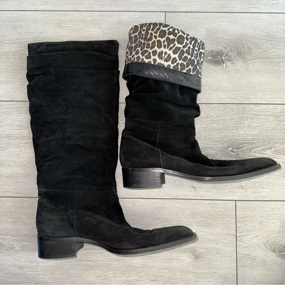 Aquatalia Black Suede Slouch Boots Women's 8