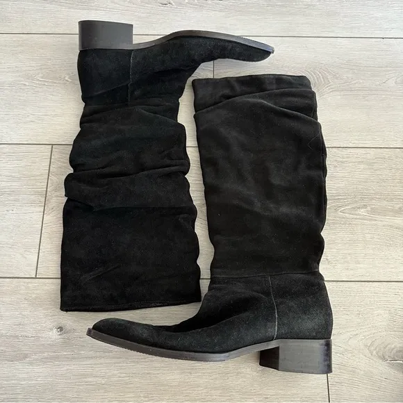 Aquatalia Black Suede Slouch Boots Women's 8
