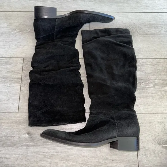 Aquatalia Black Suede Slouch Boots Women's 8