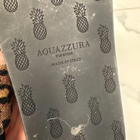 Aquazzura Boudoir Feather-Trimmed Black Animal Print Thong Sandals 7.5