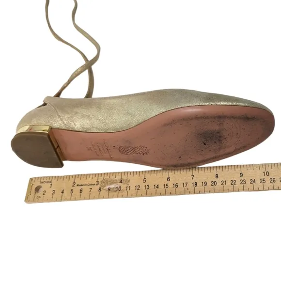 Aquazzura Leather Lace Up Ballet Flats Shoes Womens 39 Gold Designer Luxury