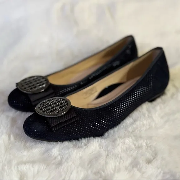 ARA 5 4.5 Bambi Suede Sparkle Ballet Flats in Navy Blue Puntikid • Classic