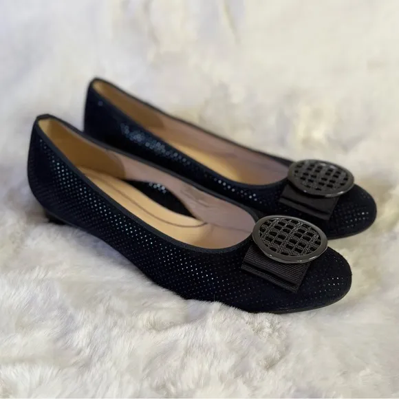 ARA 5 4.5 Bambi Suede Sparkle Ballet Flats in Navy Blue Puntikid • Classic