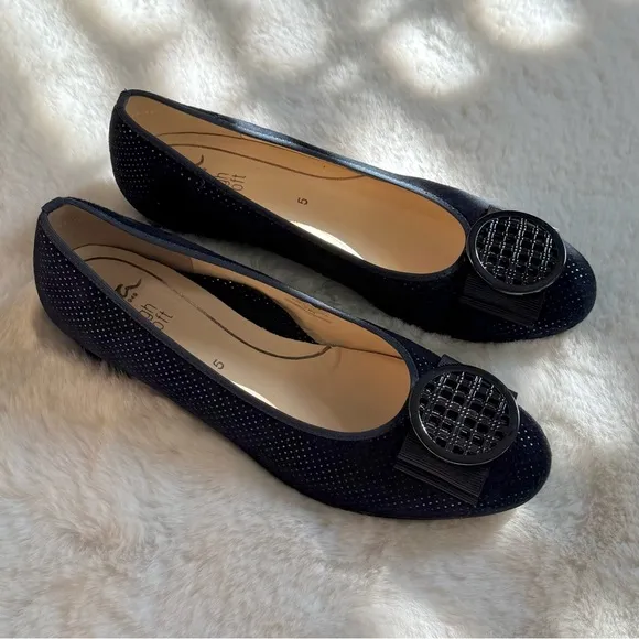 ARA 5 4.5 Bambi Suede Sparkle Ballet Flats in Navy Blue Puntikid • Classic
