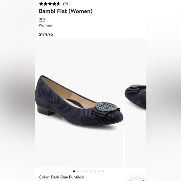 ARA 5 4.5 Bambi Suede Sparkle Ballet Flats in Navy Blue Puntikid • Classic