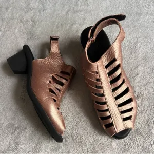 Arche Enexor Slingback Cutout Cage Heel Metallic Leather Sandal Moon Sz 38