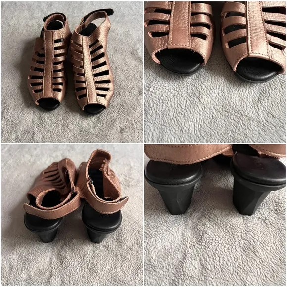 Arche Enexor Slingback Cutout Cage Heel Metallic Leather Sandal Moon Sz 38