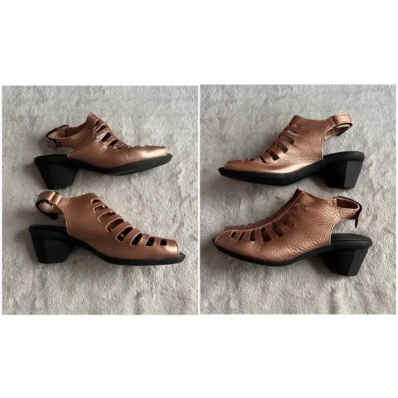 Arche Enexor Slingback Cutout Cage Heel Metallic Leather Sandal Moon Sz 38
