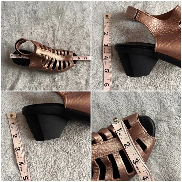 Arche Enexor Slingback Cutout Cage Heel Metallic Leather Sandal Moon Sz 38
