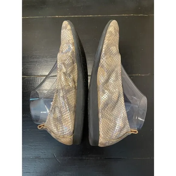 Arche Snake Embossed Slip On leather Ballet Flats Women Size US 10.5/41 EU Metal