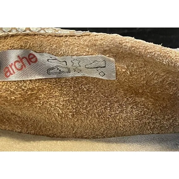 Arche Snake Embossed Slip On leather Ballet Flats Women Size US 10.5/41 EU Metal