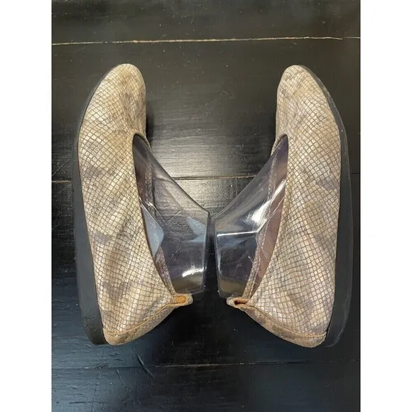 Arche Snake Embossed Slip On leather Ballet Flats Women Size US 10.5/41 EU Metal