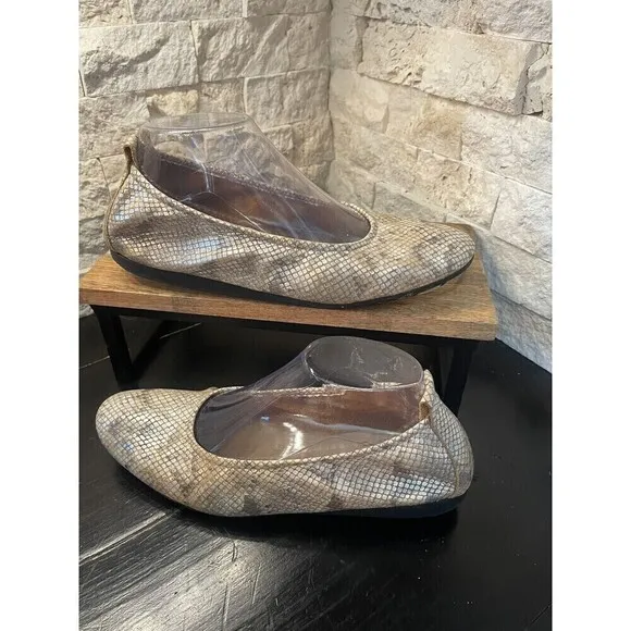 Arche Snake Embossed Slip On leather Ballet Flats Women Size US 10.5/41 EU Metal