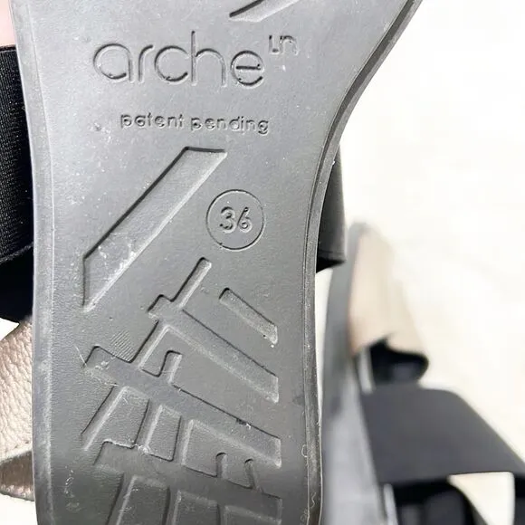 Arche Womens Satia Gold Black Ankle Strap Sandals EUR 36 5.5 Medium