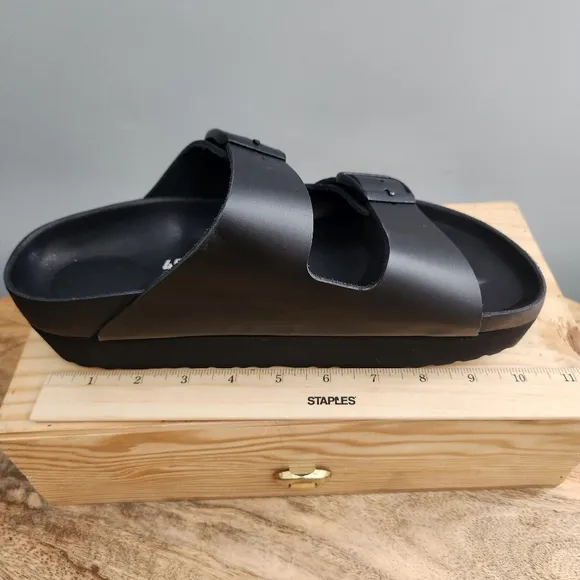 Arizona Papillio Black Buckle Platform Sandals Birkenstock Size 9 (40) NWT