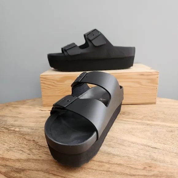 Arizona Papillio Black Buckle Platform Sandals Birkenstock Size 9 (40) NWT