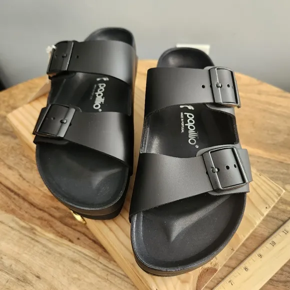 Arizona Papillio Black Buckle Platform Sandals Birkenstock Size 9 (40) NWT