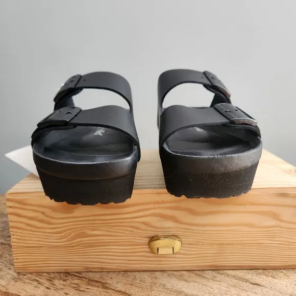 Arizona Papillio Black Buckle Platform Sandals Birkenstock Size 9 (40) NWT