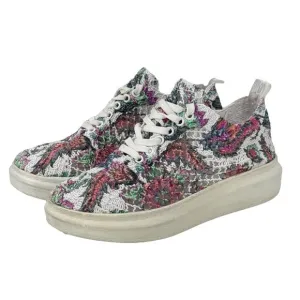 Artiker Women's Mesh Wedge Lace Sneakers 39 Artistic Bold Whimsy Floral Quirky