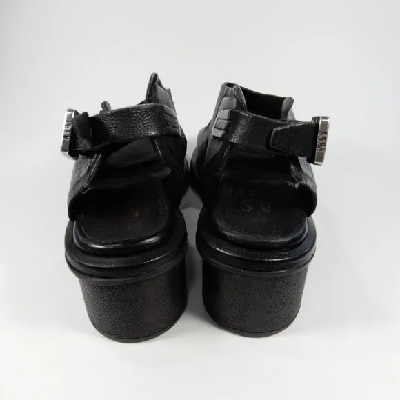 A.S.98 Lucca Heeled Sandals Size 37 7 Black Leather EUC $319