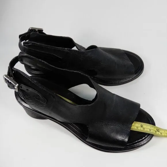 A.S.98 Lucca Heeled Sandals Size 37 7 Black Leather EUC $319