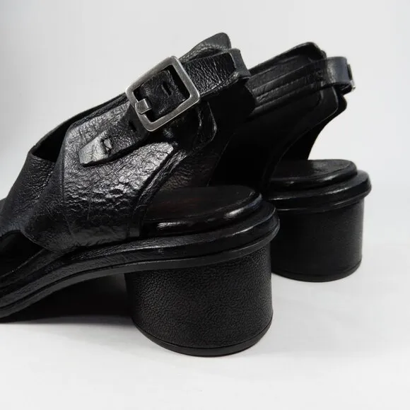 A.S.98 Lucca Heeled Sandals Size 37 7 Black Leather EUC $319