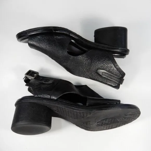 A.S.98 Lucca Heeled Sandals Size 37 7 Black Leather EUC $319