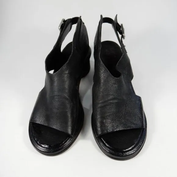 A.S.98 Lucca Heeled Sandals Size 37 7 Black Leather EUC $319