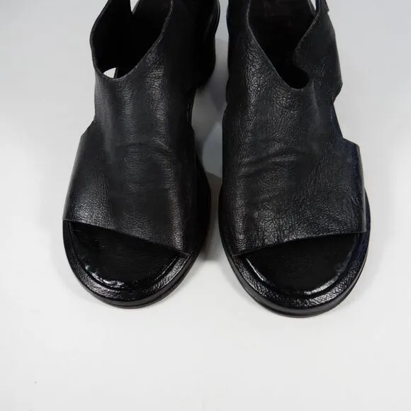 A.S.98 Lucca Heeled Sandals Size 37 7 Black Leather EUC $319