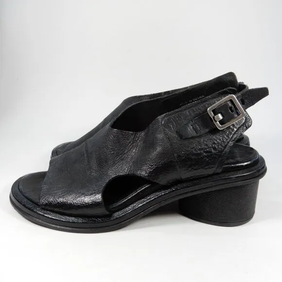 A.S.98 Lucca Heeled Sandals Size 37 7 Black Leather EUC $319