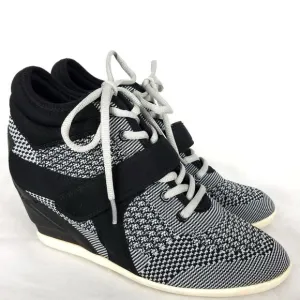 Ash Bebop Knit Wedge Sneakers Black Gray Women's Size EU 38 US 8