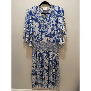 Assorti Susan Freis Vintage Ruffle Waist Smocked Dress Size Medium Made In USA