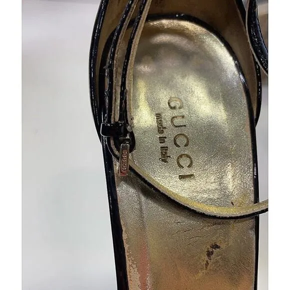 Authentic GUCCI Saddle Soft Tamponato Chocolate Brown Leather Peep Toe Sz 8 $749