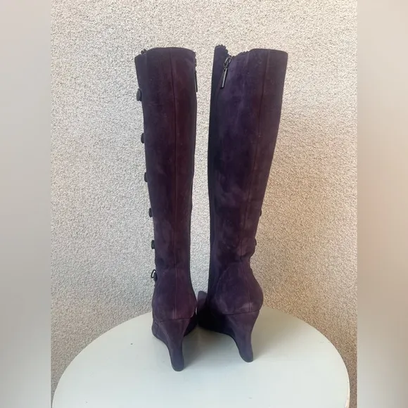 Avante-garde purple wedge heel boots suede pointed toe Sz 40 9 by Adam Milano.
