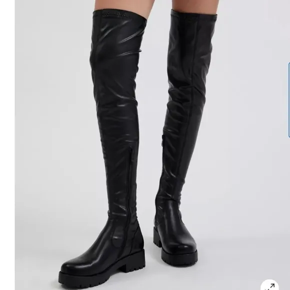 Azalea Wang Eureva Over-The-Knee Boot women 6 vegan leather black retro Y2K