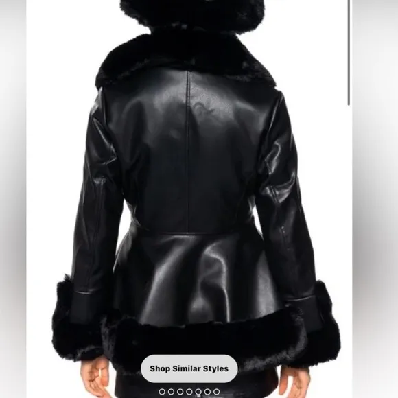 Azalea Wang x Shop Akira black faux fur leather peplum structured belted coat