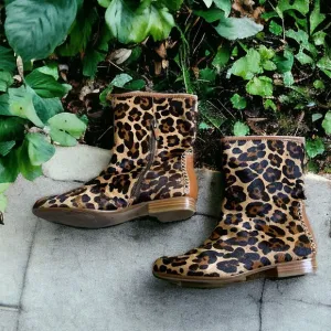 B. Makowsky calf hair leopard print ankle boots mob wife