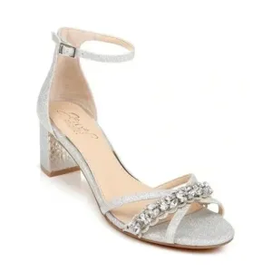 BADGLEY MISCHKA Giona Silver Glitter Rhinestone Ankle Strap Sandals