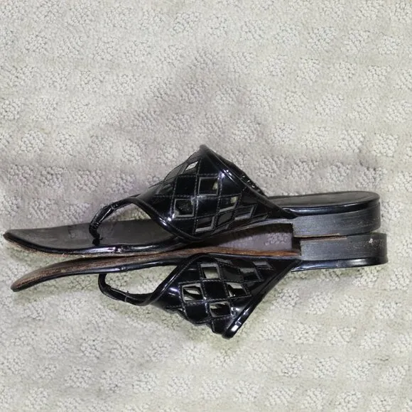 Bally &quot;Lullu&quot; Women's Size 7 Black Patent Slide Low Wedge Sandals