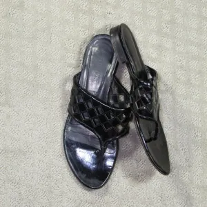 Bally &quot;Lullu&quot; Women's Size 7 Black Patent Slide Low Wedge Sandals