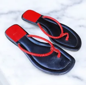 Bally Black And Red Leather Thong Flats Sandals