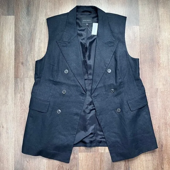 Banana Republic Palma Linen Long Blazer Vest 16 Black Neutral Suit Lined Plus