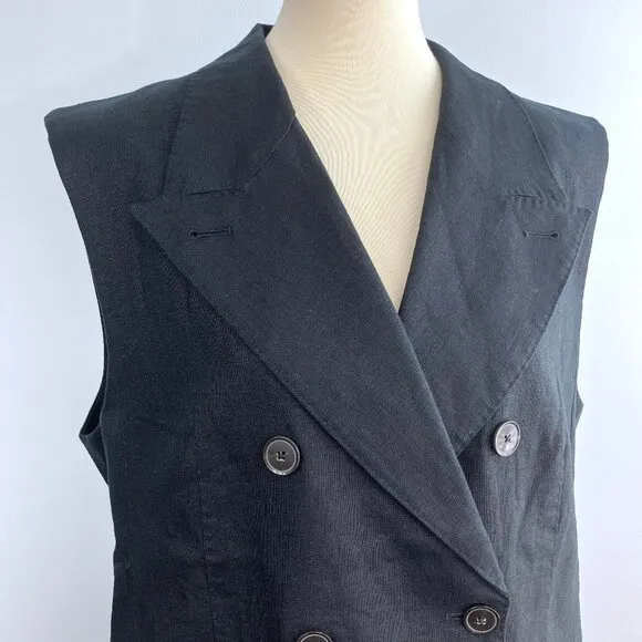 Banana Republic Palma Linen Long Blazer Vest 16 Black Neutral Suit Lined Plus